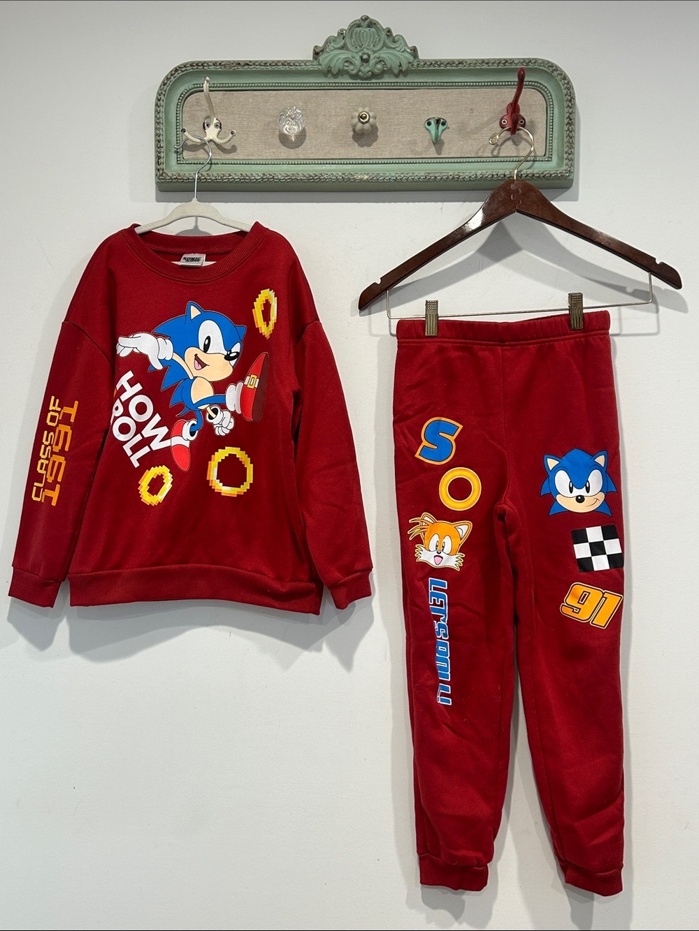Sonic the Hedgehog Burgundy Kids Sweatshirt & Joggers Set boys size 7 how I roll